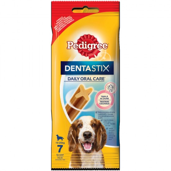 Sticks pentru Caini de Talie Medie, Pedigree, Dentastix Daily Oral Care, 180 g, 7 buc, Sticksuri Pedigree pentru Caini Talie Medie, Sticksuri Pedigree, DentaStix Pedigree Caini, Recompense DentaStix