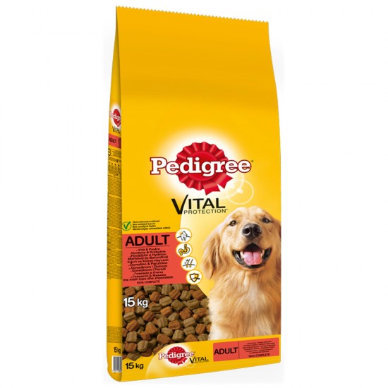 Hrana Uscata pentru Caini Adulti, Pedigree, Vita si Pasare, 15 kg, Hrana pentru Caini, Hrana Uscata Caini Pedigree, Hrana Caini Vita, Hrana Caini Pasare