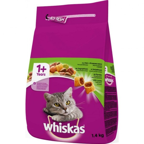 Hrana Uscata cu Miel si Ficat pentru Pisici WHISKAS, 1.4 Kg, Hrana Pisici, Mancare Pisici, Whiskas Mancare Uscata cu Carne de Miel, Whiskas Hrana Uscata pentru Pisici Adulte, Crochete pentru Pisici, Bobite pentru Pisici, Granule pentru Pisici
