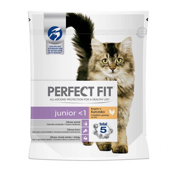 Hrana Uscata pentru Pisici PERFECT FIT Junior, Pui, 750g, Hrana pentru Pisici cu Pui, Hrana cu Pui pentru Pisici, Mancare Uscata pentru Pui de Pisici, Mancare cu Pui pentru Pui de Feline, Mancare Uscata cu Pui pentru Pisici, Sac Hrana Uscata Pui de Pisica