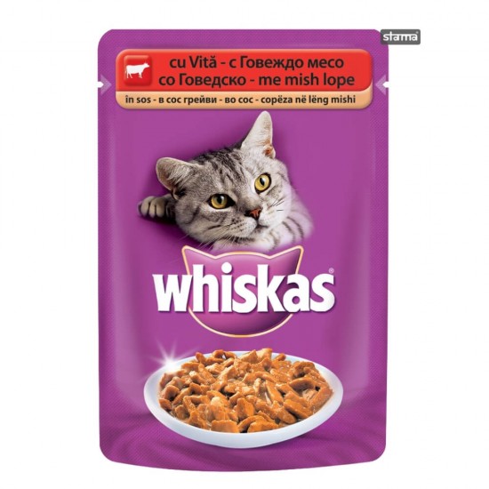 Plic Hrana Umeda pentru Pisici WHISKAS Casserole, Carne de Vita, 100 g, Hrana Pisici, Hrana Umeda Pisici, Hrana de Vita pentru Pisici, Hrana Umeda de Vita, Hrana pentru Pisici Whiskas, Plic Hrana pentru Pisici, Plic Macare Umeda pentru Feline