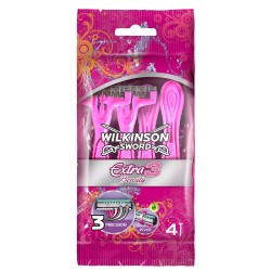 Set 4 Aparate de Ras Wilkinson Extra 3 Beauty, pentru Femei, cu 3 Lame, Lame de Epilat, Lame pentru Ras, Aparat pentru Ras, Aparat pentru Epilat Picioare, Aparat Wilkinson pentru Ras, Bicuri pentru Ras, Biguri de Ras pentru Femei, Biguri pentru Femei