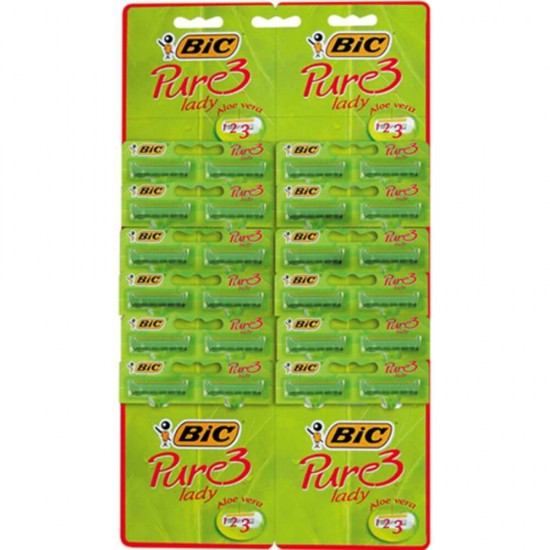 Set 24 Aparate de Ras BIC Pure cu 3 Lame, Lame Inoxidabile, Lame pentru Ras, Lame de Ras pentru Femei, Set Lame de Ras, Lame de Epilat Femei, Aparate de Ras pentru Femei cu 3 Lame, Aparate de Epilat pentru Femei cu Lame Triple