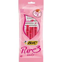 Set 4 Aparate de Ras BIC Pure cu 3 Lame, Roz, Lame Inoxidabile, Lame pentru Ras, Lame de Ras pentru Femei, Set Lame de Ras, Lame de Epilat Femei, Aparate de Ras pentru Femei cu 3 Lame, Aparate de Epilat pentru Femei cu Lame Triple