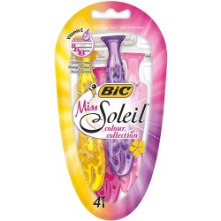 Set 4 Aparate de Ras BIC Miss Soleil Colour Collection cu 3 Lame, Lame Inoxidabile, Lame pentru Ras, Lame de Ras pentru Femei, Set Lame de Ras, Lame de Epilat Femei, Aparate de Ras pentru Femei cu 3 Lame, Aparate de Epilat pentru Femei cu Lame Triple