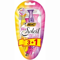 Set 3+1 Aparate de Ras BIC Miss Soleil Colour Collection cu 3 Lame, Lame Inoxidabile, Lame de Ras, Lame de Ras pentru Femei, Set Lame de Ras, Lame de Epilat Femei, Aparate de Ras pentru Femei cu 3 Lame, Aparate de Epilat pentru Femei cu Lame Triple
