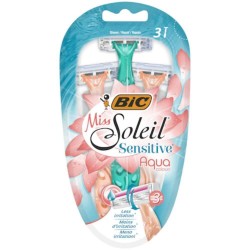 Set 3 Aparate de Ras BIC Miss Soleil Sensitive Aqua cu 3 Lame, Lame Inoxidabile, Lame pentru Ras, Lame de Ras pentru Femei, Set Lame de Ras, Lame de Epilat Femei, Aparate de Ras pentru Femei cu 3 Lame, Aparate de Epilat pentru Femei cu Lame Triple
