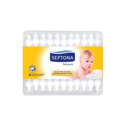 Betisoare Urechi Septona, pentru Copii, 50 Buc/Set, Bumbac Natural, Culoare Alba, Betisoare pentru Urechi, Betisoare de Urechi pentru Copii, Betisoare din Bumbac pentru Copii, Betisoare Urechi cu Opritori, Betisoare Igienice cu Opritori