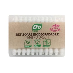 Betisoare Urechi OTI pentru Copii, 56 Buc/Set, Bumbac Natural, Culoare Alba, Betisoare pentru Urechi, Betisoare de Urechi pentru Copii, Betisoare din Bumbac pentru Copii, Betisoare Urechi cu Opritori, Betisoare Igienice cu Opritori