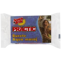 Burete de Corp Aqua Masaj SCOTCH BRITE Practic, 9.5x7x3 cm, Culoare Alb/Roz, Burete Super Absorbant Burete de Corp, Burete de Baie, Burete de Dus ,Burete Alb  cu Roz de Corp, Burete Corp Scotch-Brite