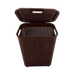 Cos pentru Rufe din Plastic, 40x32.5x50 cm, Capacitate 45L, Culoare Maro, Cosuri pentru Rufe din Plastic, Cos pentru Rufe fara Maner, Cos pentru Rufe cu Capac, Cos din Plastic pentru Haine, Accesorii Baie