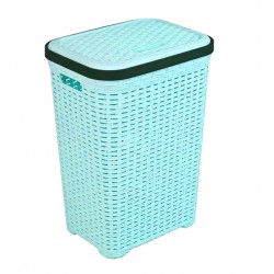 Cos de Rufe STERK, 46x36x51 cm, cu Capac, Rattan Turcoaz, Cosuri Rattan pentru Rufe, Cos din Rattan pentru Rufe cu Capac, Cos Mare pentru Rufe cu Capac, Cos din Rattan pentru Haine, Accesorii Baie, Cos Depozitare Haine cu Capac