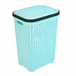 Cos de Rufe STERK, 46x36x51 cm, cu Capac, Rattan Turcoaz, Cosuri Rattan pentru Rufe, Cos din Rattan pentru Rufe cu Capac, Cos Mare pentru Rufe cu Capac, Cos din Rattan pentru Haine, Accesorii Baie, Cos Depozitare Haine cu Capac