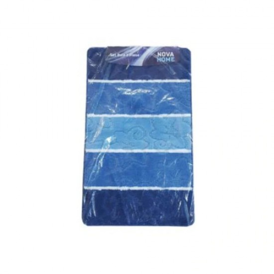 Set 3 Covorase Baie NOVA HOME, 80x50 cm, Polipropilena Albastru/Alb, Set Covorase Baie, Covorase pentru Baie, Covoras pentru Baie, Covorase de Baie Plusate, Pres pentru Baie, Presuri de Baie, Covorase de Baie Antialunecare