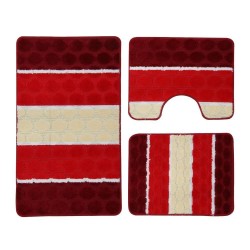 Set 3 Covorase Baie NOVA HOME, 85x55 cm, Polipropilena Rosu/Alb, Set Covorase Baie, Covorase pentru Baie, Covoras pentru Baie, Covorase de Baie Plusate, Pres pentru Baie, Presuri de Baie, Covorase de Baie Antialunecare