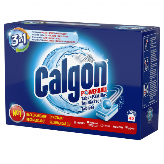 Detergent Anticalcar Tablete CALGON 3 in1 The Happy End, 45 Tablete, Parfum Fresh, Aditiv Impotriva Depunerilor de Calcar, Calgon Tablete pentru Calcar, Detergent Anticalcar pentru Masina de Spalat, Tablete de Curatare pentru Masina de Spalat