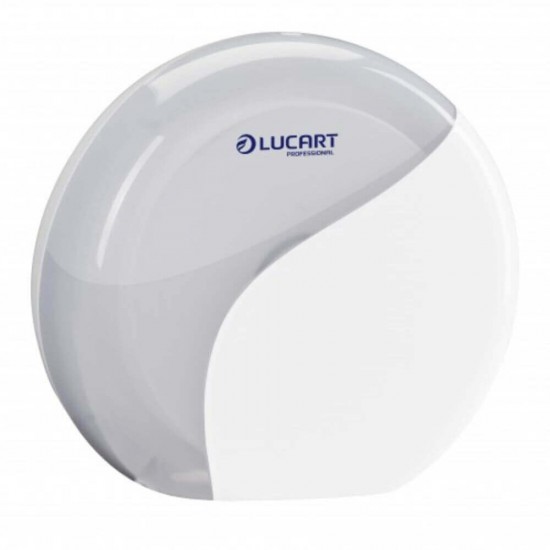 Dispenser Lucart Hartie Igienica, 25.6x28x12.8 cm, Plastic, Culoare Alba, Dispenser pentru Hartie Igienica Mini Jumbo, Dispensere pentru Hartie Igienica, Dispenser pentru Uz Profesional, Dispenser din Plastic pentru Baie, Articole Profesionale de Igiena