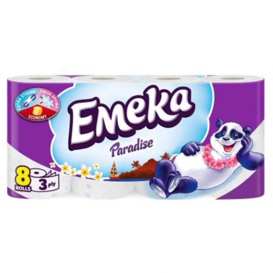 Hartie Igienica EMEKA Paradise in 3 Straturi, 8 Role/Bax, 135 Foi/Rola, Latime 91 mm, Parfum Floral, Hartie Igienica Parfumata, Hartie Igienica Alba, Hartie Igienica Simpla