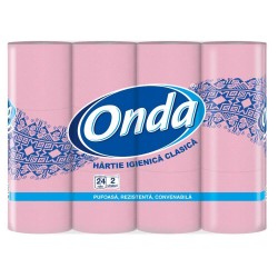 Hartie Igienica ONDA in 2 Straturi, 24 Role/Bax, 135 Foi/Rola, Latime 9 cm, Culoare Roz, Fara Parfum, Hartie Igienica Neparfumata, Hartie Igienica Roz, Hartie Igienica Simpla la Bax
