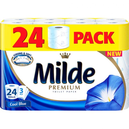 Hartie Igienica MILDE Cool Blue PREMIUM, 3 Straturi, 24 Role/Bax, Hartie 3 Straturi, Hartie Igienica Parfumata, Hartie Igienica 3 Straturi, Hartie MILDE