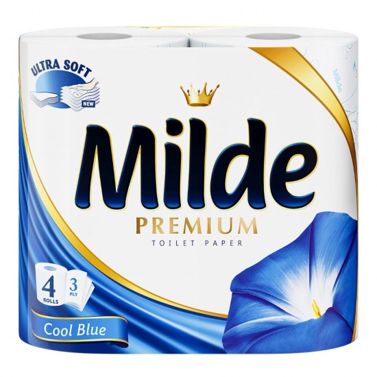 Hartie Igienica MILDE Cool Blue PREMIUM, 3 Straturi, 4 Role/Bax, Hartie 3 Straturi, Hartie Igienica Parfumata, Hartie Igienica 3 Straturi, Hartie MILDE