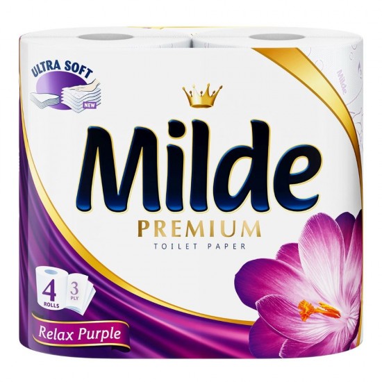 Hartie Igienica MILDE Relax Purple PREMIUM, 3 Straturi, 4 Role/Bax, Hartie 3 Straturi, Hartie Igienica Parfumata, Hartie Igienica 3 Straturi, Hartie MILDE