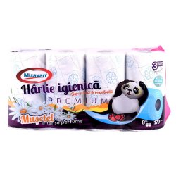 Hartie Igienica Misavan Musetel, 8 Role/Set, 3 Straturi, Model Flori, Parfum de Musetel, Hartie Igienica WC, Hartie Igienica cu Model, Hartie Igienica Misavan Musetel, Hartie Igienica cu Parfum, Hartie Igienica Alba, Hartie Igienica Alba Misavan
