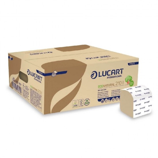Hartie Igienica Pliata Lucart Eco, 2 Straturi, 40 Pachete/Bax, 10x21 cm,  210 Foi/Rola, Culoare Natur, Hartie Igienica fara Parfum, Hartie Igienica la Bax, Hartii Igienice Pliate, Hartie Igienica Eco