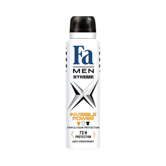 Deodorant Spray Fa Men Xtreme Invisible Power, 150 ml, 72 h Protectie, Formula Vegana, Deodorant Fa Men Extreme Invisible Power, Deodorant Parfum Proaspat Barbatesc, Deodorant Spray pentru Barbati, Deodorant Parfumat, Deodorante Barbati