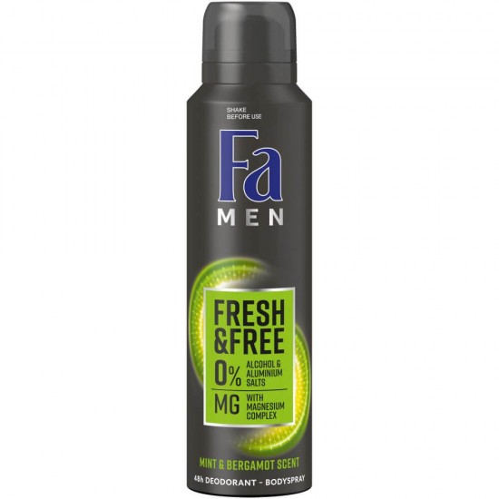 Deodorant Spray Fa Men, Mint & Bergamont, 150 ml, 48 h Protectie, Formula Vegana, Deodorant Fa Men Fresh and Free, Deodorant Parfum de Menta si Bergamota, Deodorant Spray pentru Barbati, Deodorant Parfumat, Deodorante Barbati