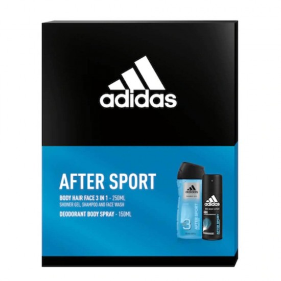Set 2 Cosmetice Barbati Adidas After Sport, Antiperspirant Spray 150 ml, Gel de Dus 3 in 1 250 ml, Set Ingrijire Corporala Barbati, Set Igiena Corporala Barbati, Set Adidas For Men, Set Adidas After Sport, Set Adidas pentru Barbati