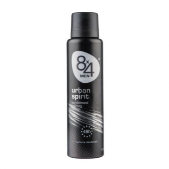 Deodorant Spray 8x4 Men Urban Spirit, 150 ml, Protectie 48h, Parfum de Lemn de Santal, Nuci si Chilimbar, Deodorant, Deodorant Spray, Deodorant 8x4, Deodorant 8x4 Spray, Deodorant Parfumat, Deodorant Barbati, Deodorante Barbati, Deodorant Men