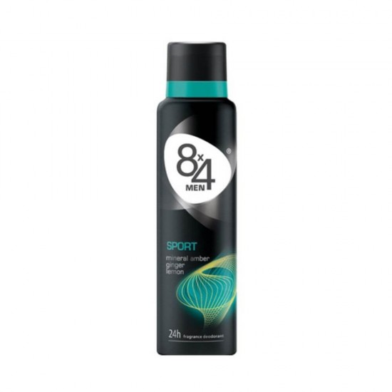 Deodorant Spray 8x4 Men Sport, 150 ml, Protectie 48h, Parfum de Ghimbir si Lamaie, Deodorant, Deodorant Spray, Deodorant 8x4, Deodorant 8x4 Spray, Deodorant Parfumat, Deodorant Barbati, Deodorante Barbati, Deodorant Men, Deodorant cu Ghimbir