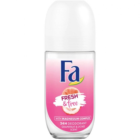 Deodorant Roll On FA, Grapefruit & Lychee, 50 ml, 24 h Protectie, Formula Vegana, Deodorant Fa Fresh and Free, Deodorant Parfum de Citrice si Litchi, Deodorant Roll On pentru Femei, Deodorant Parfumat Exotic, Deodorante Femei