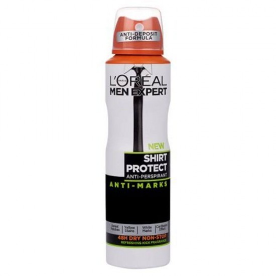 Deodorant Spray Anti-Perspirant L'OREAL Men Expert Shirt Protect Anti-Marks, 250 ml, Protectie 48h, Deodorante, Deodorante Spray, Deodorant L'oreal, Deodorant L'oreal Spray, Deodorant Parfumat, Antiperspirant Barbati, Deodorant Barbati, Deodorant Men