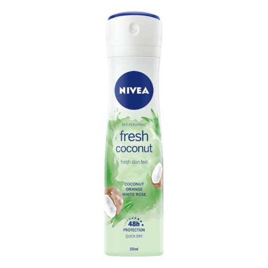 Spray Deodorant Nivea Fresh Coconut, Cocos si Trandafiri Albi, 150 ml, Deodorant Femei, Deodorant Spray Nivea, Antiperspirant Nivea, Deodorante si Antiperspirante Femei, Spray Antiperspirant, Ingrijire Corporala, Deodorante Nivea pentru Femei