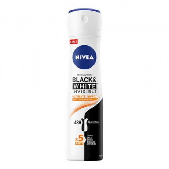 Spray Deodorant Nivea Black&White Invisible Ultimate Impact, 150 ml, Deodorant Femei, Deodorant Spray Nivea, Antiperspirant Nivea, Deodorante si Antiperspirante Femei, Spray Antiperspirant, Ingrijire Corporala, Deodorante Nivea pentru Femei