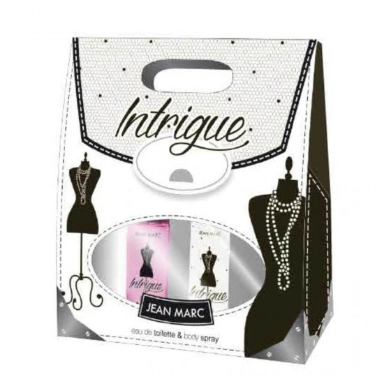 Set Cosmetice Femei JEAN MARC Intrigue, Parfum 50 ml si Spray Deodorant de Corp 75 ml, Set Cadou Cosmetice pentru Ingrijire Corporala Femei, Set Cadou Deodorant si Parfum pentru Femei, Seturi Cadou Cosmetice Femei