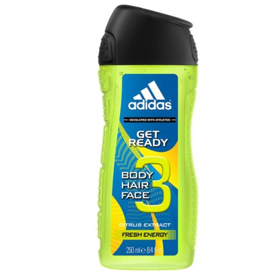 Gel de Dus 3in1 Adidas Get Ready, 250 ml, Barbati, Gel de Dus Adidas Get Ready, Gel de Dus 3 in 1 pentru Barbati, Geluri de Dus Adidas, Geluri de Dus pentru Barbati, Geluri Ingrijire Corp Barbati, Gel pentru Dus, Produse Ingrijire Corp