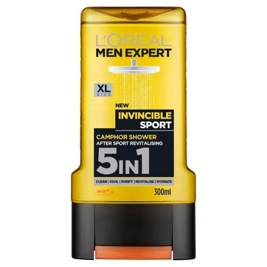 Gel de Dus LOREAL Men Expert Invincible Sport, 300 ml, cu Camfor, Gel de Dus pentru Barbati, Geluri Dus pentru Barbati, Geluri de Dus Loreal, Gel pentru Dus, Produse Ingrijire Corp, Produse Igiena Corp, Cosmetice pentru Corp