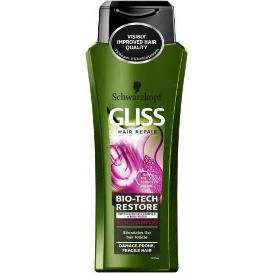 Sampon SCHWARZKOPF Gliss Bio-Tech Restore, 250 ml. Pentru Par Fragil, Sampon pentru Par, Sampon pentru Femei, Sampon Par Fragil