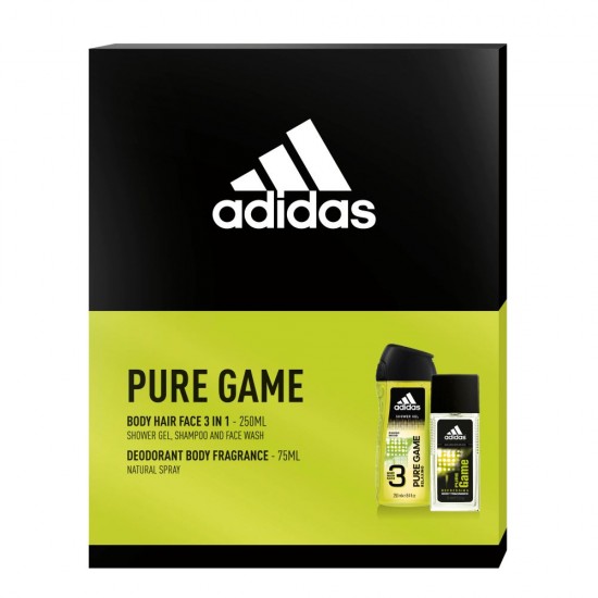 Set 2 Produse Adidas Pure Game, Gel de Dus 250 ml, Spray de Corp 75 ml, Set Adidas, Gel de Dus Adidas, Deodorant Adidas, Set Cadou, Set Cadou Adidas