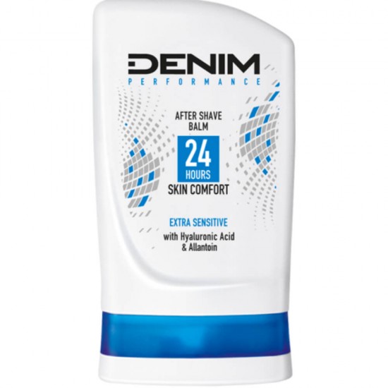 Balsam After Shave pentru Barbati DENIM Performance Extra Sensitive, Confort 24 Ore, Cu Alatonina si Acid Hialuronic, 100 ml, Balsam Dupa Ras, After Shave Denim, Balsam Dupa Barbierit, Balsam dupa Ras pentru Barbati, Balsam After Shave cu Acid Hialuronic