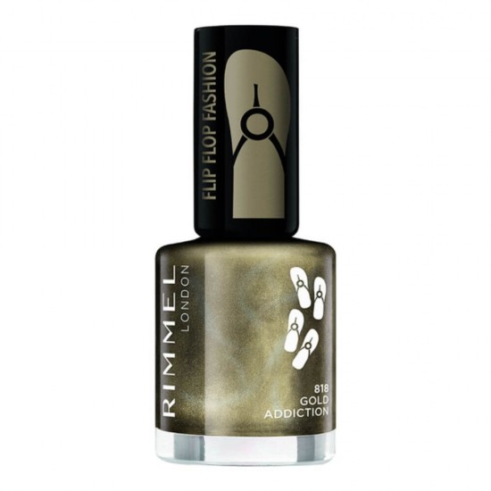 Lac de Unghii Rimmel London Shine Flip Flop 818 Gold Addiction, 8 ml, Auriu, Lacuri Aurii de Unghii, Lac de Unghii Colorat, Lac de Unghii Auriu, Oja de Unghii pentru Manechiura, Produse pentru Ingrijirea Unghiilor, Lacuri Rimmel London pentru Manechiura