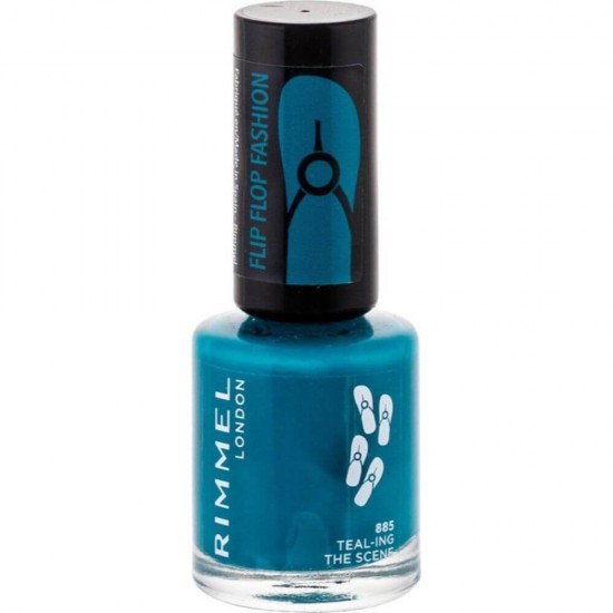 Lac de Unghii Rimmel London Shine Flip Flop 885 Teal-Ing The Scene, 8 ml, Albastru, Lac de Unghii Colorat, Lac de Unghii Albastru, Oja de Unghii Manechiura, Produse Ingrijirea Unghiilor, Lacuri Rimmel London pentru Manechiura si Pedichiura