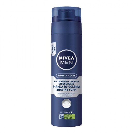 Spuma de Ras cu Aloe Vera Nivea Men Protect & Care, 200 ml, Spume de Ras, Spuma de Barbierit cu Aloe Vera, Spuma Hidratanta de Ras, Nivea Spume de Ras, Produse de Barbierit pentru Barbati, Cosmetice Ras, Spume de Barbierit