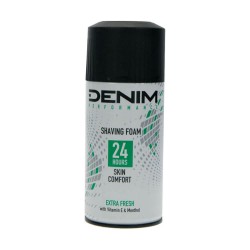 Spuma de Ras pentru Barbati DENIM Performance Extra Fresh, Confort 24 Ore, Cu Vitamina E si Mentol, 300 ml, Spuma de Ras cu Vitamina E, Spuma pentru Barbierit, Spuma pentru Ras cu Metol, Spuma de Ras Denim, Spuma de Ras Barbati