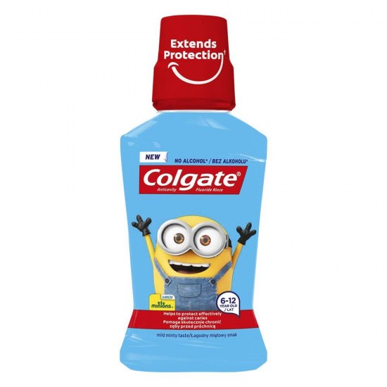 Apa de Gura Colgate Minions, 250 ml, Apa de Gura pentru Copii, Apa de Gura Colgate pentru Copii, Apa de Gura fara Alcool, Apa de Gura fara Coloranti, Apa de Gura Impotriva Cariilor, Apa de Gura Aroma Menta, Apa de Gura Mentolata