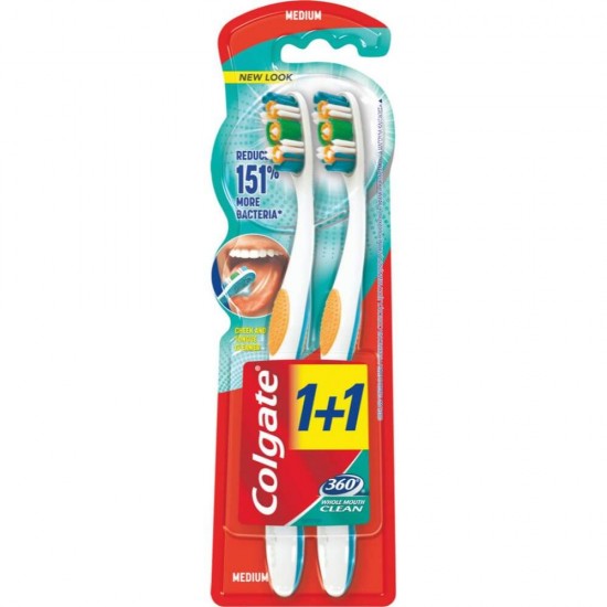 Periute Dinti Colgate 360 Medium, 2 Buc/Set, Periute Dinti COLGATE, Periute de Dinti Colgate pentru Adulti, Periute de Dinti Manuale, Perii de Dinti, Articole de Igiena Orala, Ingrijire Orala, Sanatate Orala, Ingrijire si Protectie Dentara