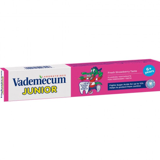 Pasta de Dinti VADEMECUM Junior Strawberry, 75 ml, 6 +, Pentru Copii, Pasta pentru Albirea Dintilor, Pasta de Dinti pentru Albire, Pasta de Dinti pentru Copii, Pasta de Dinti Naturala pentru Albire, Pasta de Dinti cu Capsuni